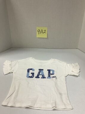 GAP White Tee with Blue Logo and Ruffle Sleeves